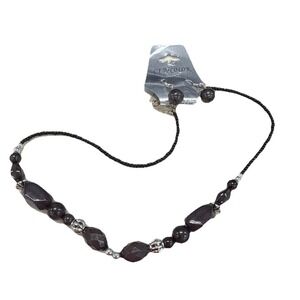 CT Color Dark Gray w/Silver &‎ Brown Bead Necklace/Earrings Set. E1-5